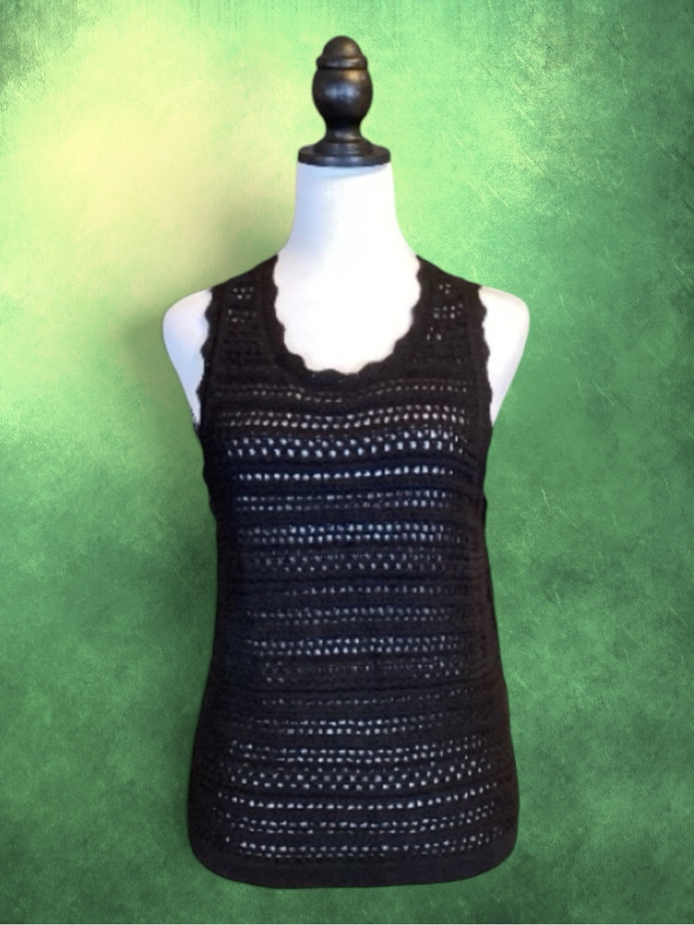Gap Sweater Tank Black Sleeveless Crochet Knit Open Weave 100% Cotton Grunge XL